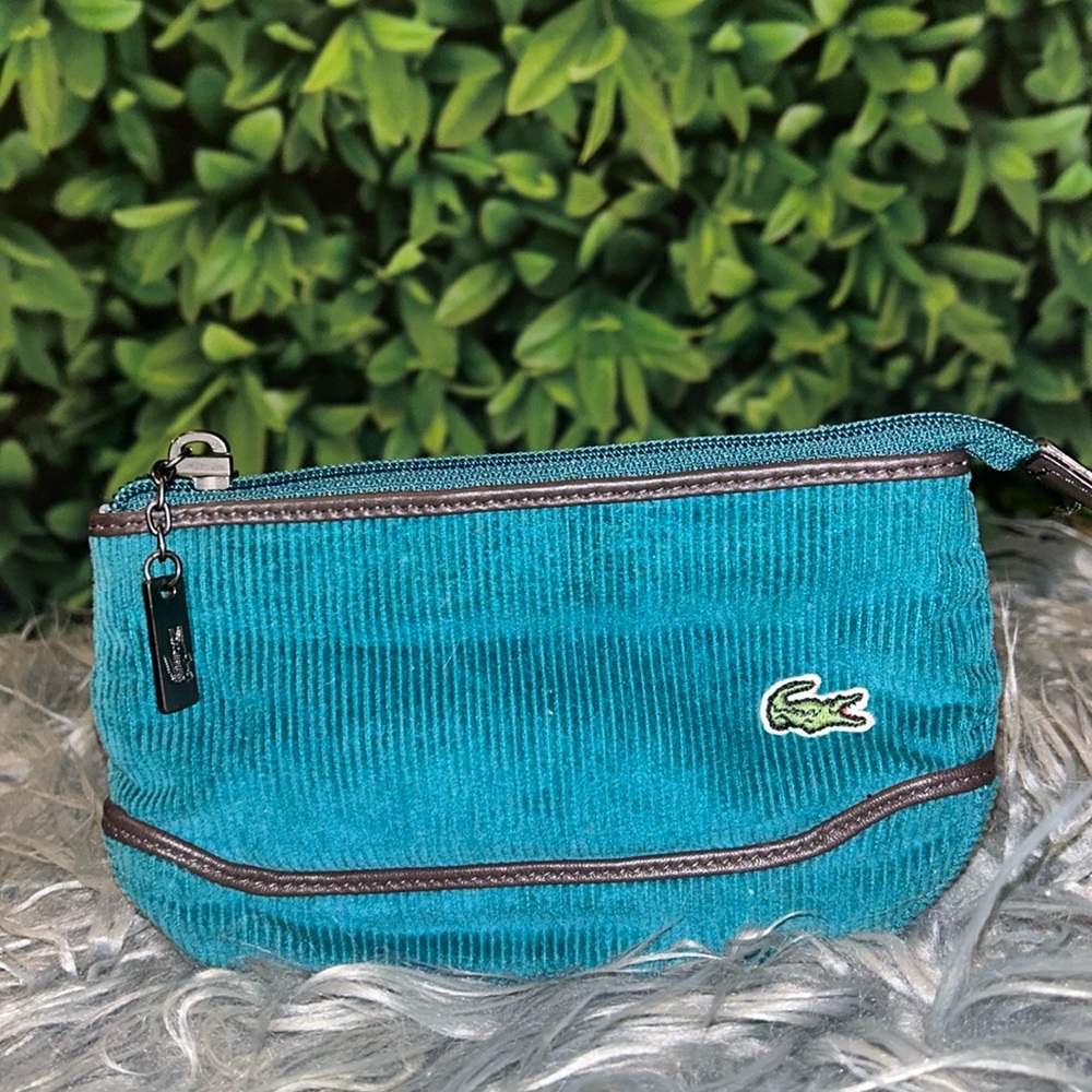 LACOSTE Corduroy Wallet/Pouch Signature Alligator 7”x 5” GUC Petrol Blue